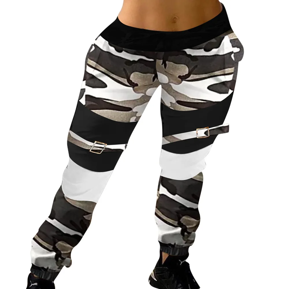 

Lugentolo Women's Pants Camouflage Print Spring Casual Fashion Pocket Elastic Waist Female Straight Long Pants