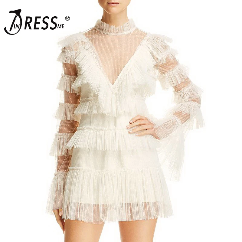 Женское Сетчатое мини-платье INDRESSME вечернее облегающее платье с круглым вырезом