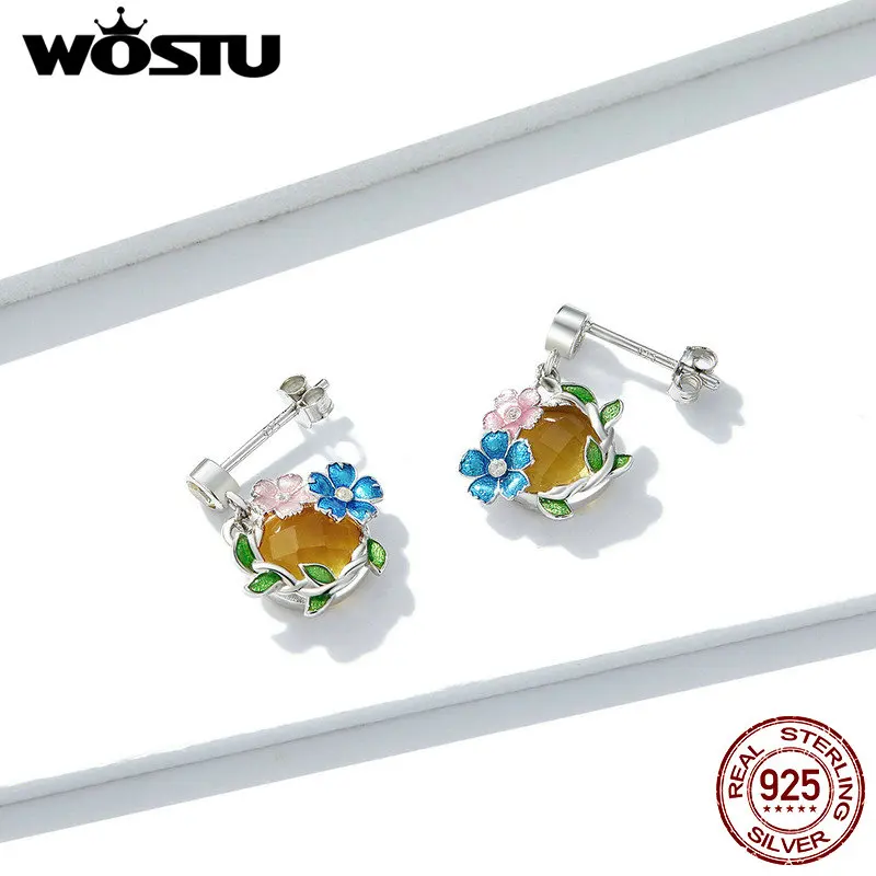 WOSTU Настоящее 925 пробы Серебряные Красочные Цветущие цветы серьги для женщин Горячая Мода ювелирные изделия подарок BNE241