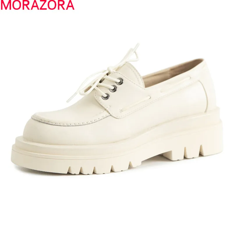 

MORAZORA 2021 Genuine Leather Platform Women Pumps Thick Heels Square Toe Casual Single Shoes Spring Autumn High Heels Shoes