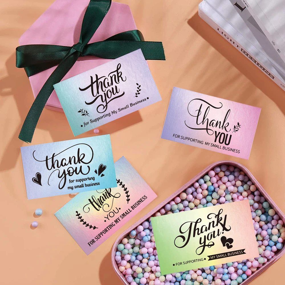 

50 Pcs Thank You For Supporting My Small Business Reflective Laser Appreciate Cards Greeting Postcard For Online Retail Shopping