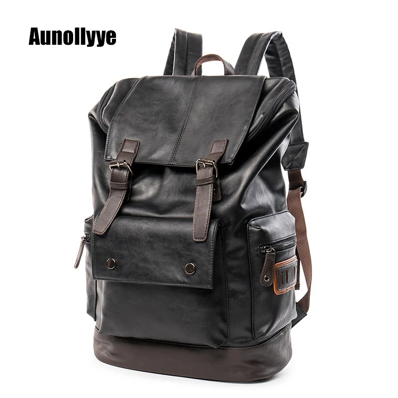 

Men's Luxury Designer PU Leather Backpack Large Capacity Multi-Pocket Waterproof Backpack Casual Outdoor Hiking Bag Computer Bag