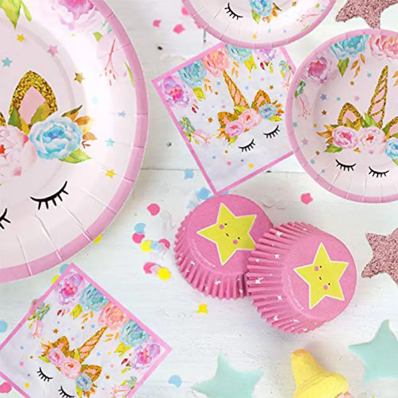 Милые розовые единороги тема вечерние декоративные столовые принадлежности