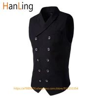 mens suit vest lapel double breasted casual wedding sleeveless ready to wear steampunk waistcoat