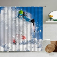 winter ski white snow shower curtain snow mountain forest natural scenery bathroom decor with hook waterproof polyester screen