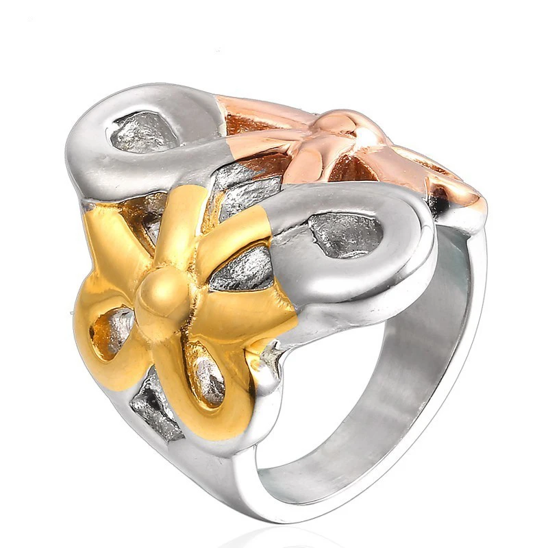 Модное асимметричное кольцо RIR из нержавеющей стали серебро и три цвета