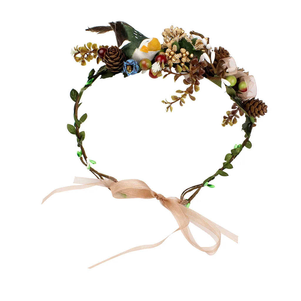 

Woman Lady Garland Hairband Headband Festival Pinecone Bird Hair Accessories