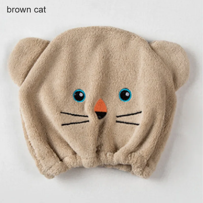 brown cat Шапочка для душа с героями мультфильмов тюрбан для волос гигроскопичность и воздухопроницаемость микрофибра тюрбан для волос обернутое полотенце шапка полотенце сухая шапка для волос - Цвет: brown cat