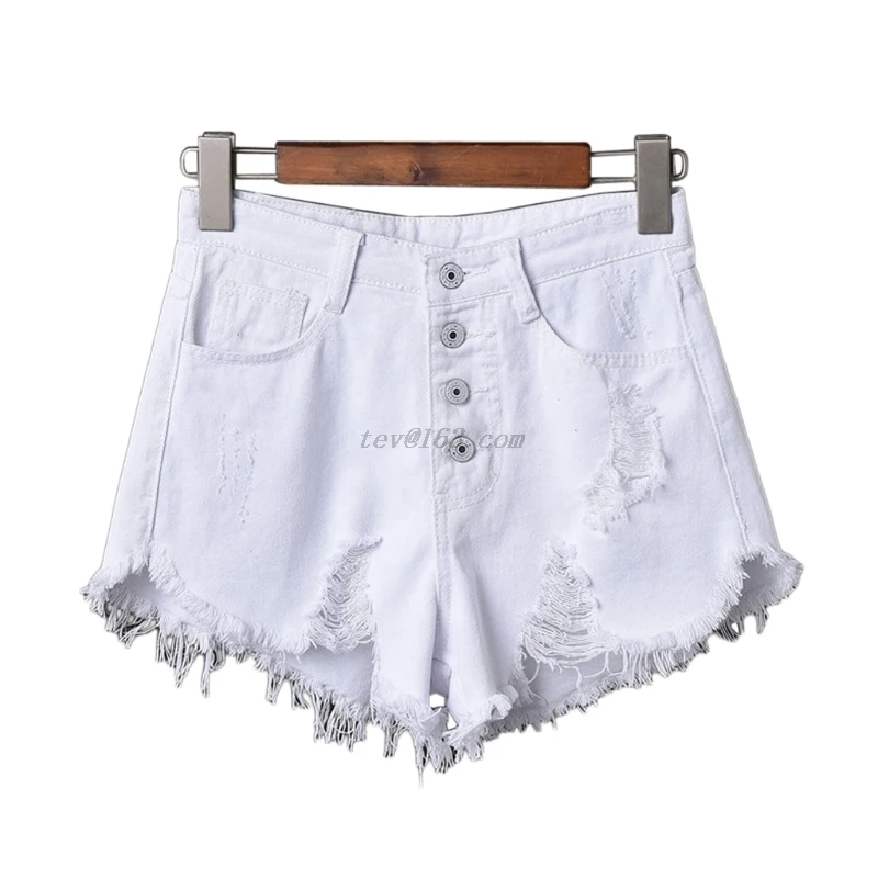 Женские сексуальные рваные джинсы с высокой талией и бахромой летние джинсовые