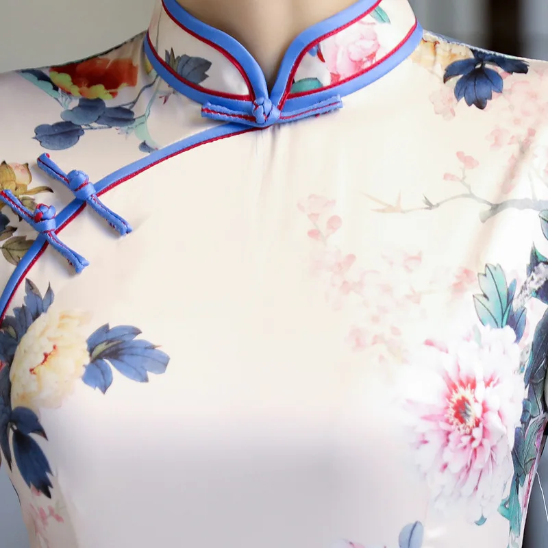 

Oversize 4XL Chinese Printed Cheongsam Modern Long Female Silk Chinese Style Qipao Dress Elegant Traditional Clothing
