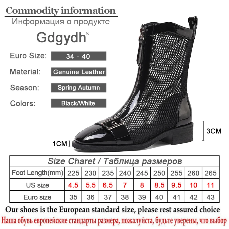 

Gdgydh 2021 New Summer Ankle Boots For Women Low Heel Leather Black White Breathable Fashion Front Zipper Boots High Quality