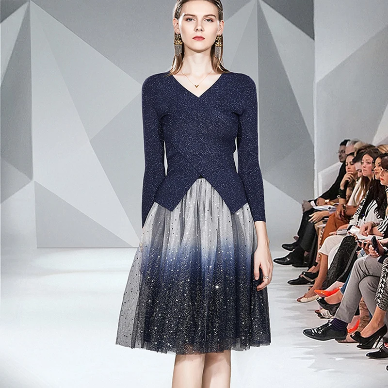 Женский офисный костюм из 2 предметов трикотажный пуловер с V образным вырезом и