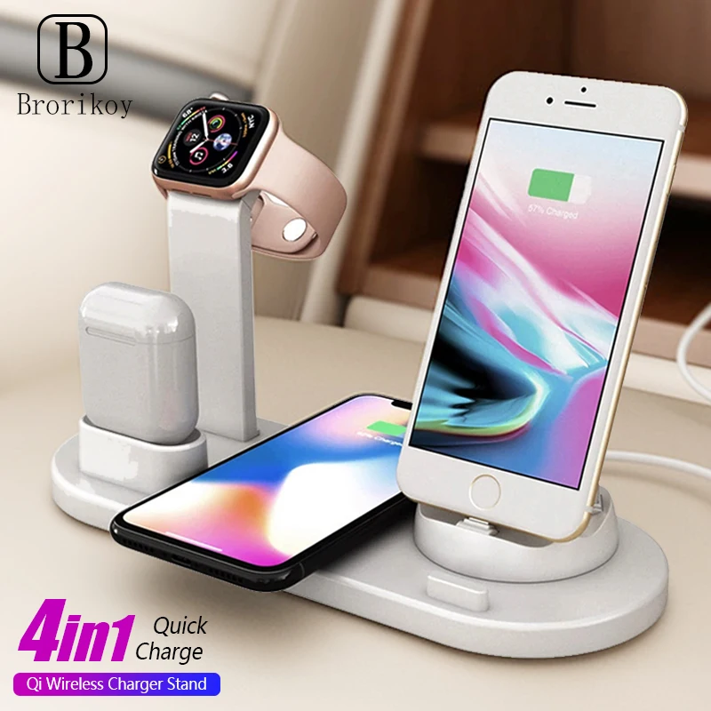 

Беспроводное зарядное устройство 6 в 1, подставка для iWatch 6 5 4 3 iPhone 12 11 X XS XR 8 Airpods Pro Samsung Xiaomi Type-C Qi, держатель для быстрой зарядки