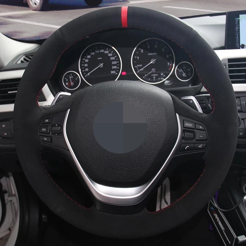 

Hand Sewing Car Steering Wheel Cover Black Genuine Leather Suede For BMW F20 F21 F22 F23 F30 F31 F34 F32 F33 F36 Braid