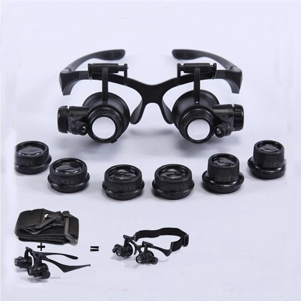 

Headband LED Light Glasses Magnifier 10X 15X 20X 25X Watchmaker Jewelry Optical Lens Glass Magnifier Loupe