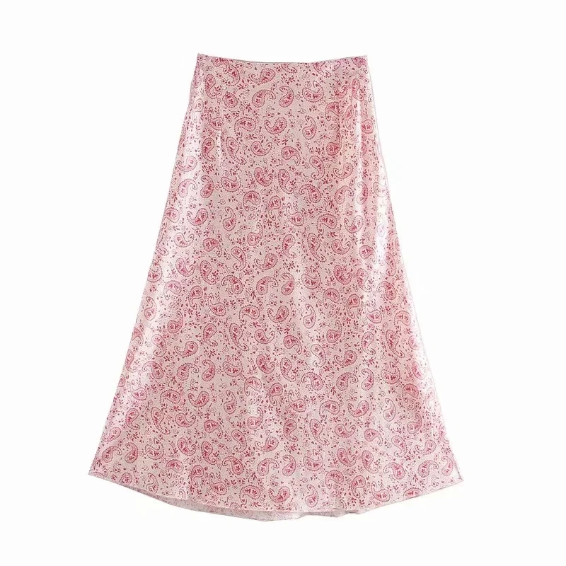 

Ladies Paisley Printed Thin Satin Skirt Fashion Casual Mid-length Skirt Women Satin Printed Loose Street Skirt Women