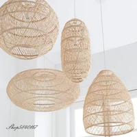 natural rattan lamp pendant light new chinese style hand woven pendant light for living room hanging luminaire dining room light