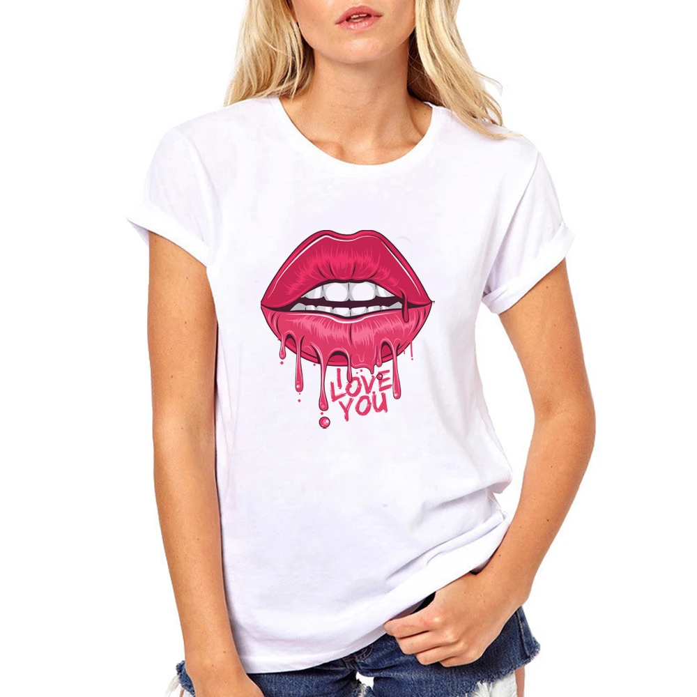 

Lips i love you kiss T-shirt Girls Women Short Sleeve O-Neck Summer White Tops Tees Camiseta Hombre Accept Customized Clothing