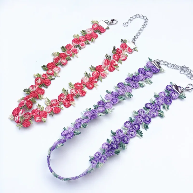 New Spring Flower Embroidery Necklace Ins Style Simple Multicolor Girl Choker Collarbone Collar For Women Jewelry | Украшения и