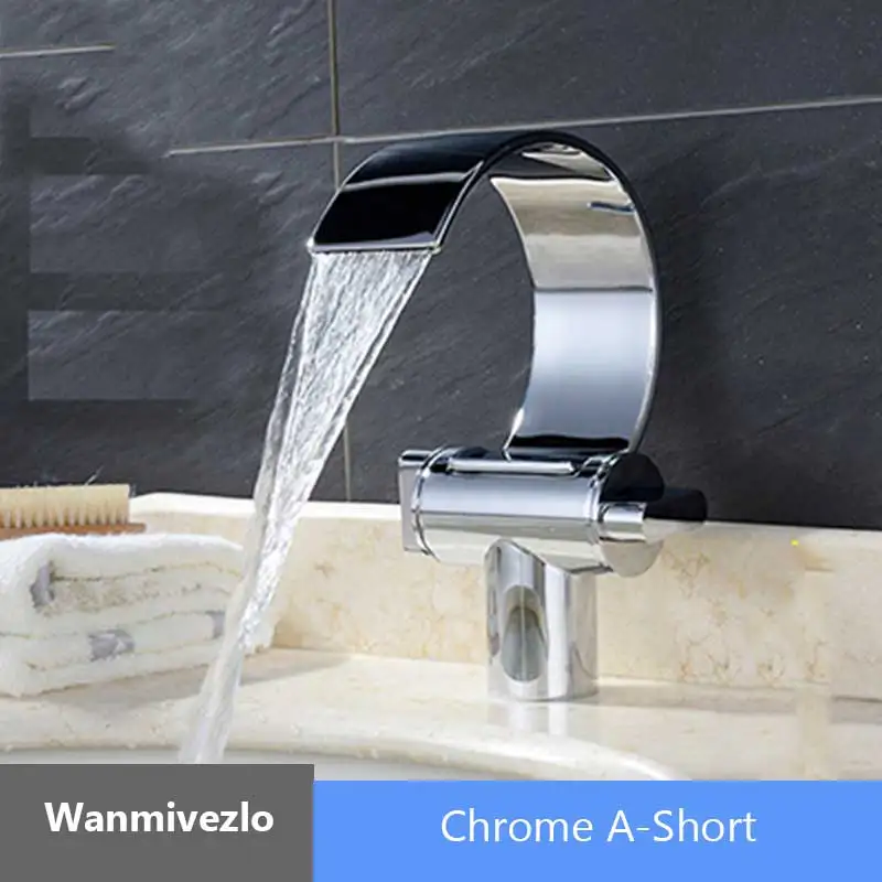 Chrome A Short Медный кран с одной ручкой и двумя ручками для горячей и холодной воды, смеситель для раковины, креативный водопад, водоотводный кран для ванной комнаты, смеситель для раковины - Цвет: Chrome A Short