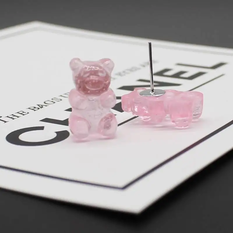 Милые разноцветные Мультяшные серьги в виде медведя Конфета из смолы ручной
