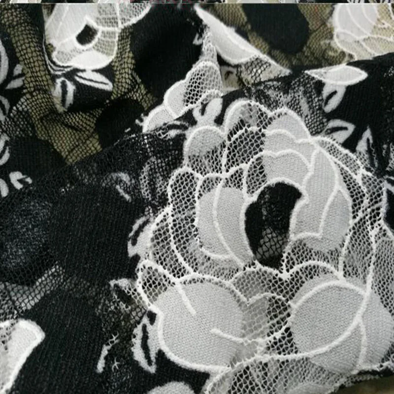 Beautiful Black/White Mesh Yarn Lace Fabric Rose Flower Embroideried Soft Stretch Net DIY Sewing Women Wedding Dress | Дом и сад