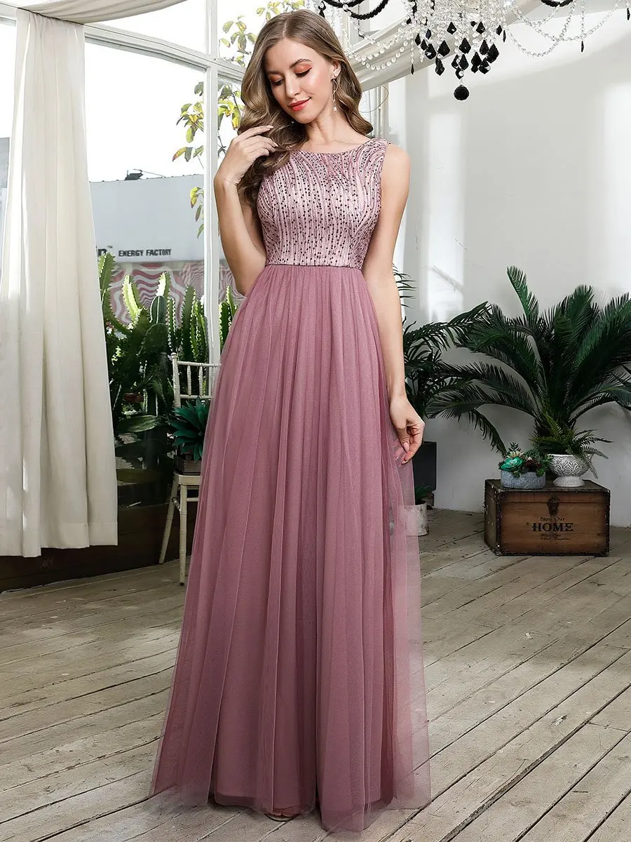 

Ever Pretty Cute Round Neck Hollow Back Wholesale Tulle Prom Dresses For LadyVestidos De Gala