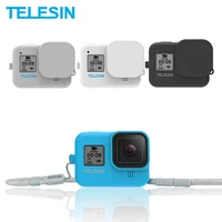 telesin soft silicone case housing cover lens cap blue white adjustable handle wrist strap for gopro hero 8 camera accessories