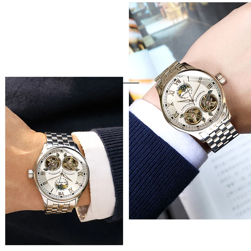 Мужские автоматические часы Montre Homme стильные деловые из нержавеющей стали с