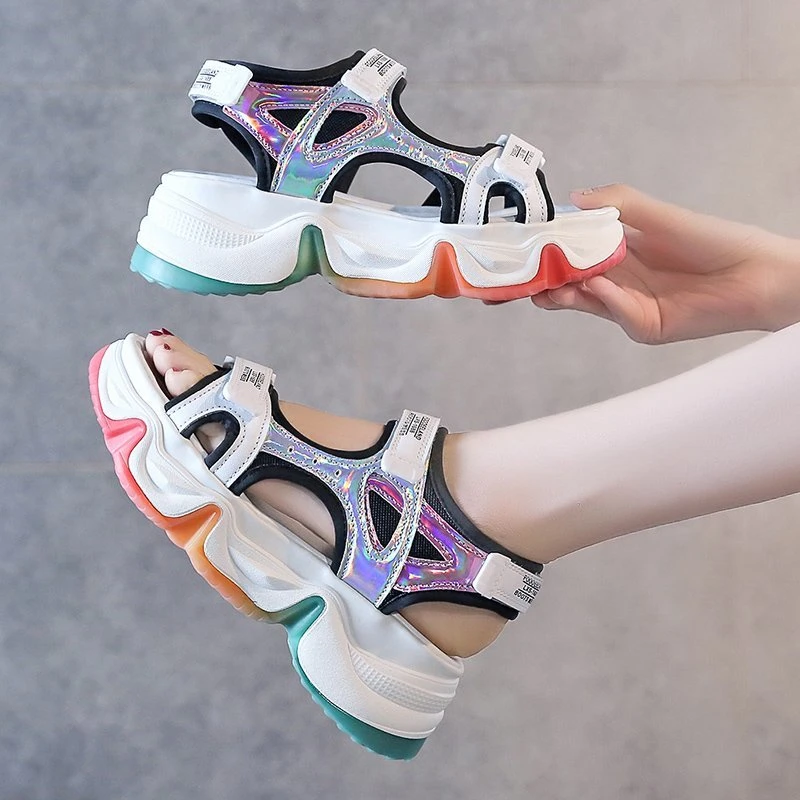 Сандалии женские на массивной платформе дизайнерские сетчатые босоножки