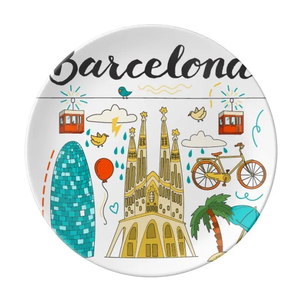 

Barcelona Spanish Sagrada Familia Dessert Plate Decorative Porcelain 8 inch Dinner Home