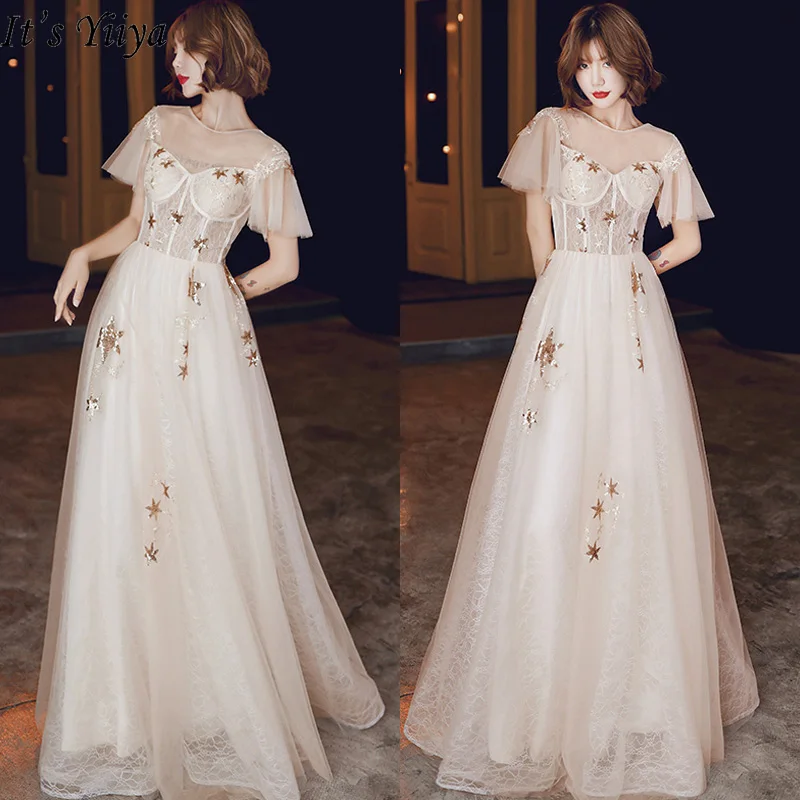 

Женское вечернее платье It's Yiiya, Элегантное Длинное блестящее платье цвета шампанского с круглым вырезом на лето 2019