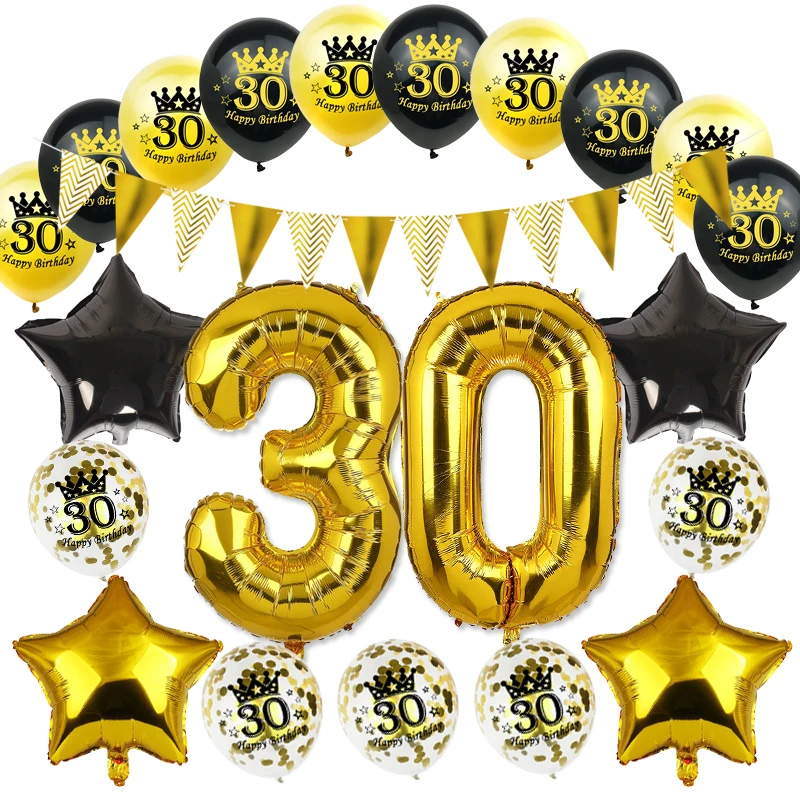 

Amawill 30 40 50th Years Old Foil Number Balloons Parents Happy Birthday Party Adults Birthday Banner Black Gold Party Supplies