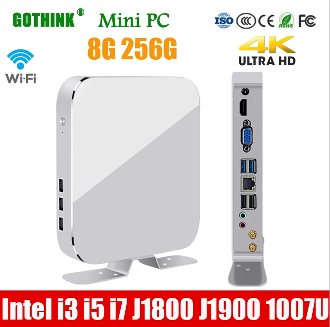Мини ПК GOTHINK с Wi Fi 8 Гб 256 ГБ процессор Intel i3 i5 i7 J1800 J1900 1007U Windows 7/8/10 linux 4K HDMI VGA