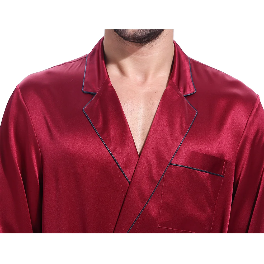LILYSILK Silk Robe Bathrobe Sleepwear Kimono Men Night Designer Long Sleeve Belt Pockets Brand Turn Down Collar Free Shipping