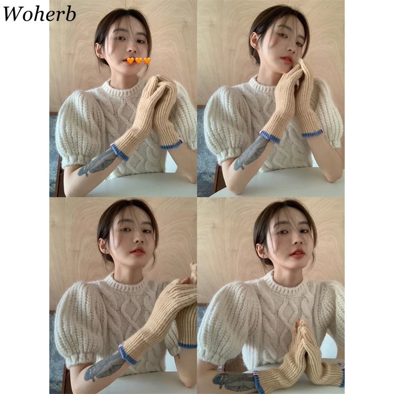 Woherb осенняя одежда укороченные пуловеры топы женские шикарные винтажные