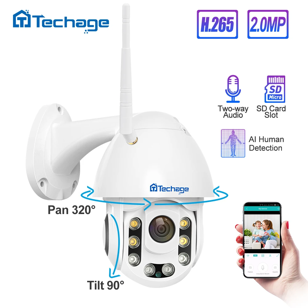 Techage 1080P 2MP Беспроводная PT IP камера скоростная Купольная Wi Fi для безопасности на