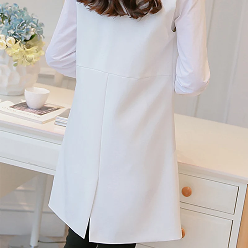 

Vests Women Long Office Lady Deep V-Neck Pockets Single Button Sleeveless Womens Vest Split Back Casual Korean Style Elegant