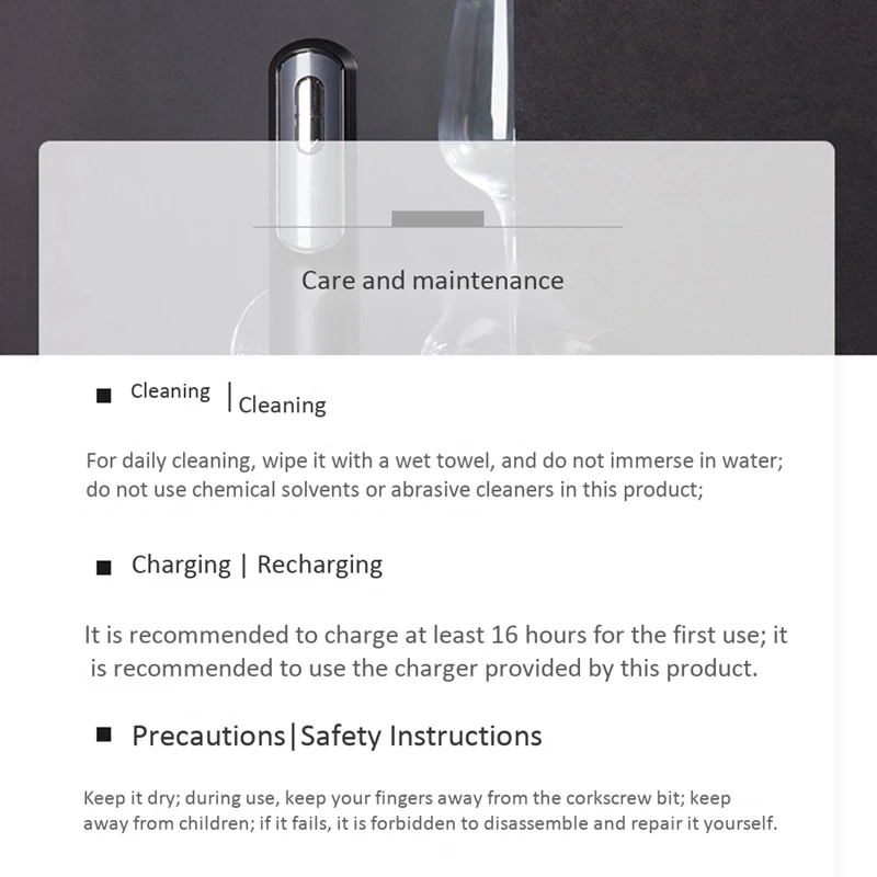 

Professional Electric Wine Opener Rechargeable Corkscrew with USB Cable Bottle Opener for Home