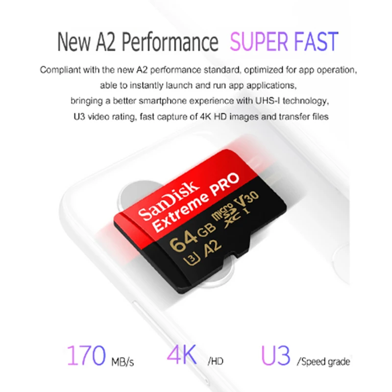 SanDisk Extreme Pro micro SD карта 128 Гб microSDHC SDXC UHS-I памяти 64 ГБ TF для дрона 32 U3 с адаптером |