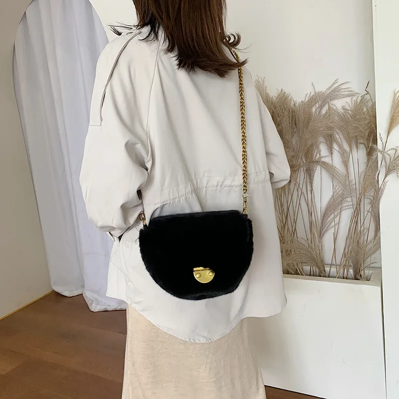 Осенне-зимняя плюшевая сумка-мессенджер кошелек однотонный мягкий плюшевый