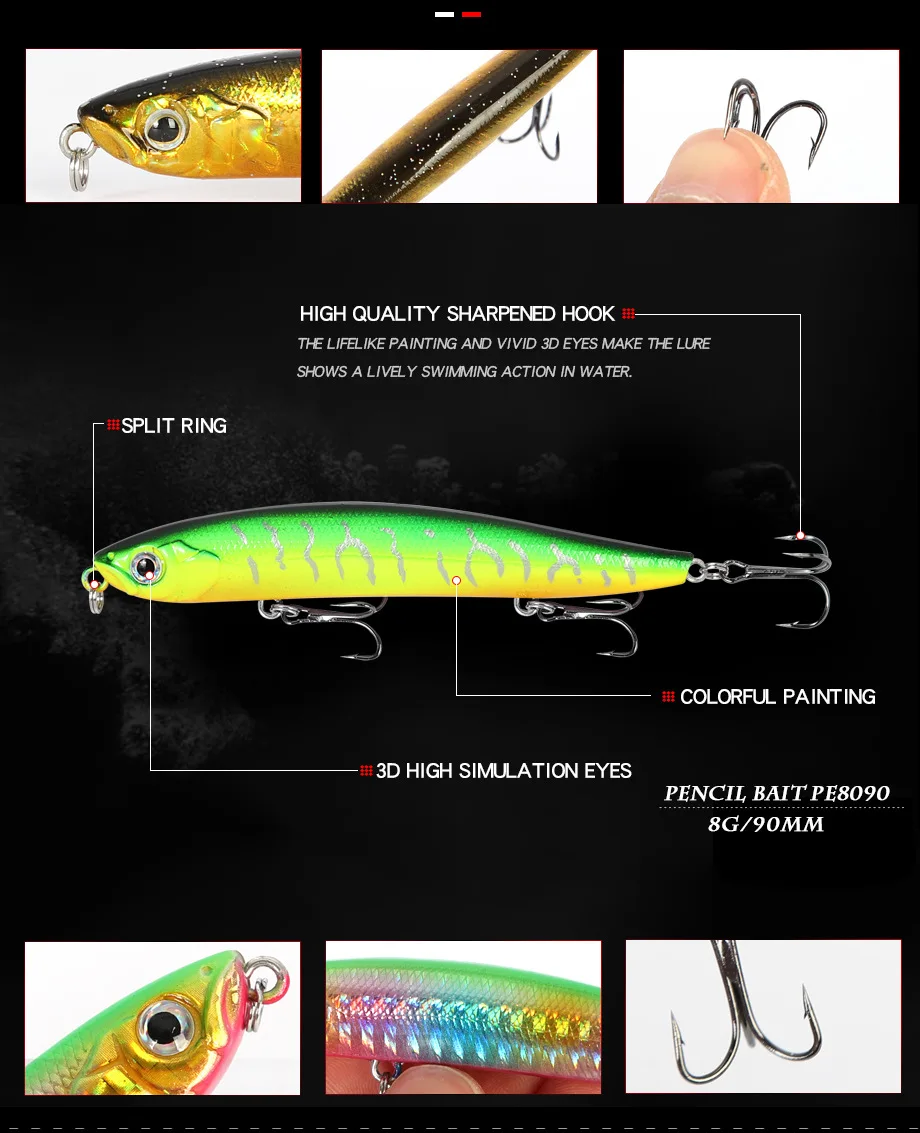 8g 90mm floating fishing lure wobbler for bass pencil jerkbait saltwater artificial bait topwater swimbait hard | Спорт и