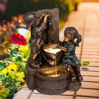 pumping water boy and girl garden statue resin garden decoration statue for garden lawn yard outdoor sculpture home decor jardin