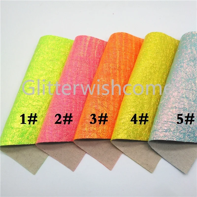 Glitterwishcome 21X29 см A4 размер винил для бантов Неон морщин Синтетическая кожа ткань
