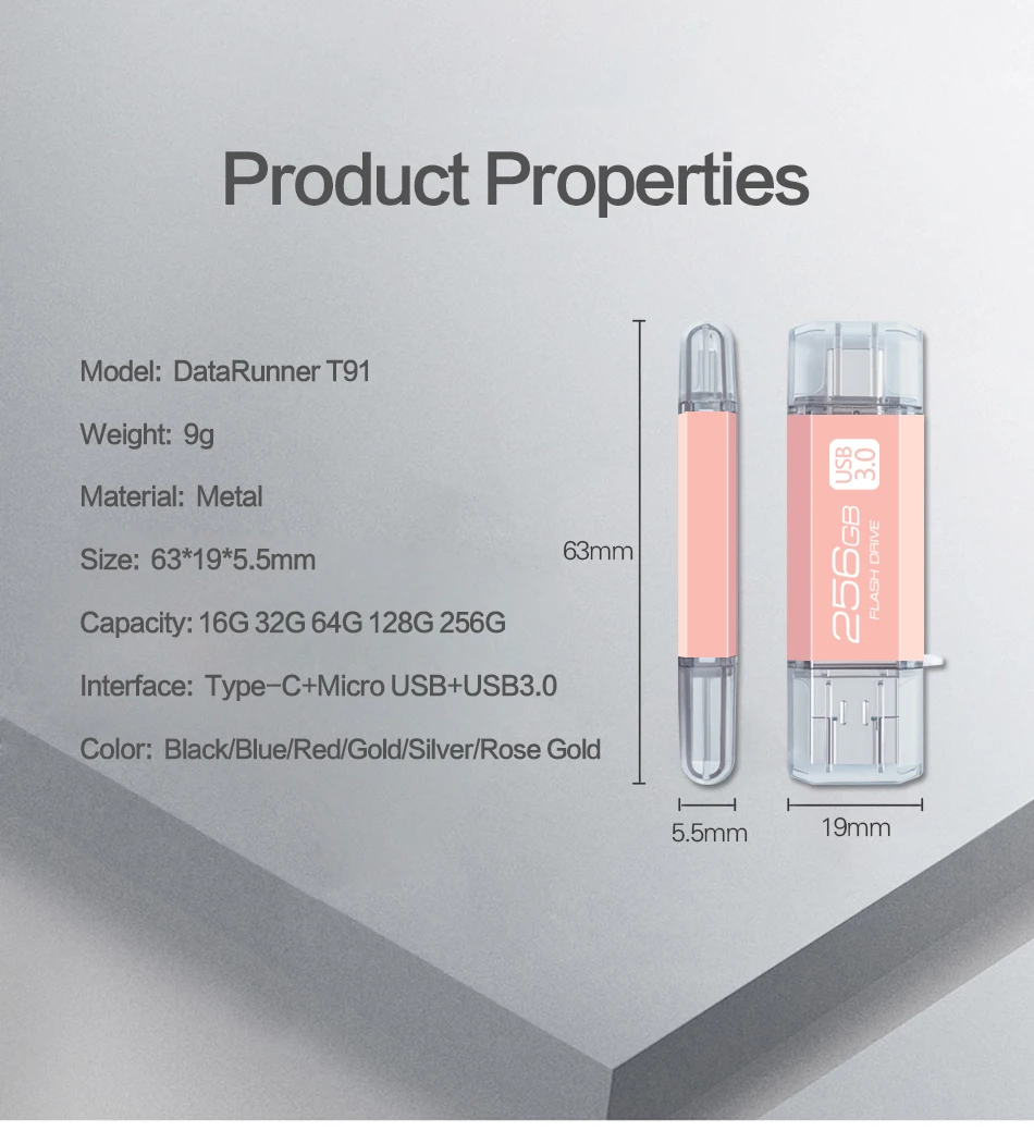 DataRunner OTG Usb флеш-накопитель высокоскоростной флеш-накопитель 32 Гб 64 Гб 128 ГБ 256 ГБ Тип C Флешка 3 в 1 микро Usb флешка диск памяти