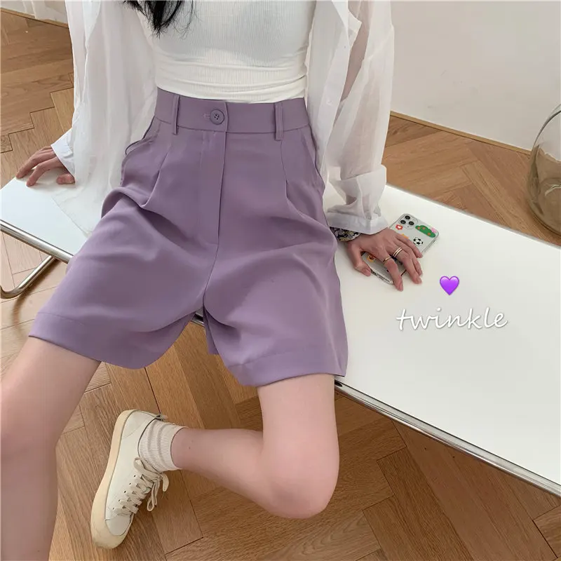 

HziriP 2020 Summer Loose Casual Straight High Waist Plus Minimalist High Quality Solid Fashion Leisure Slim Thin Wide Leg Shorts