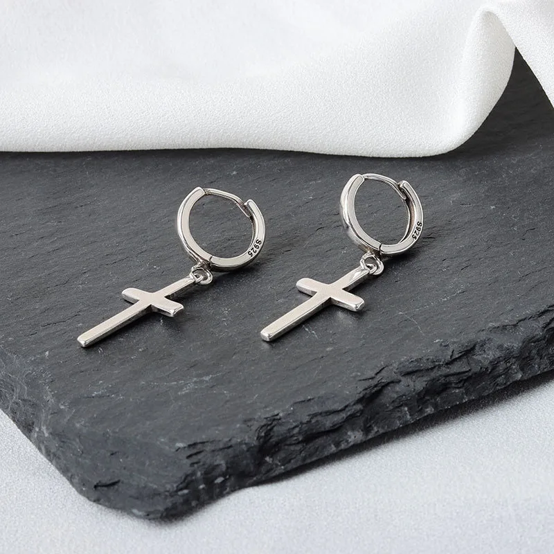 

VJGYHO 925 Sterling Silver Cross Pendant Earrings Fashion Jewelry 2021 Vintage Silver Color Ear For Women Men Fine Gift