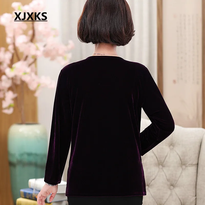 XJXKS Fashion diamond embroidered exquisite women fake two-piece 2019 autumn winter new loose plus size tops | Женская одежда