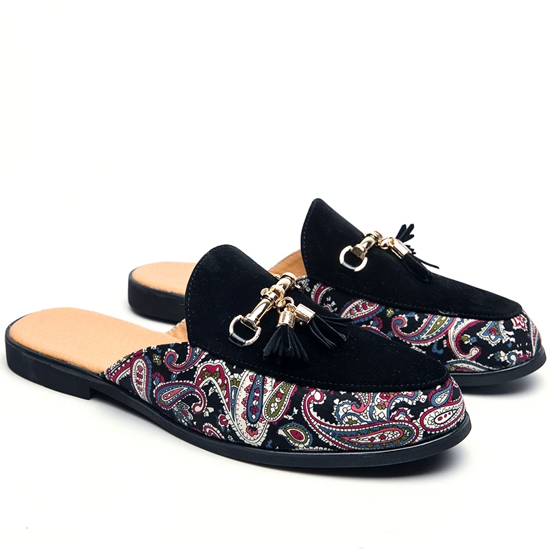 

Tassel Summer Driving Shoes for Male Black Half Shoes for Men Loafers Slippers Anti-slip Men Casual Shoes Flats Slippers Mules