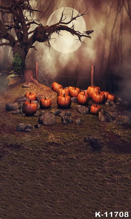 

Halloween Backdrops Horror Night Pumpkin with Dying Tree Photophone Background Vinyl Photography Backdrop Photo studio props